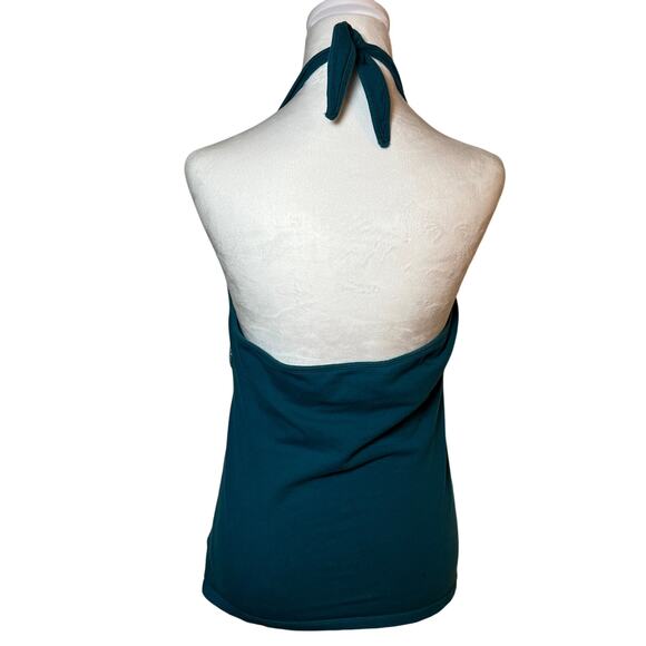 Y2K Turquoise Embroidered Bead Halter Top Blue Sz Large Fairy Pixie Boho Tie - Picture 2 of 8